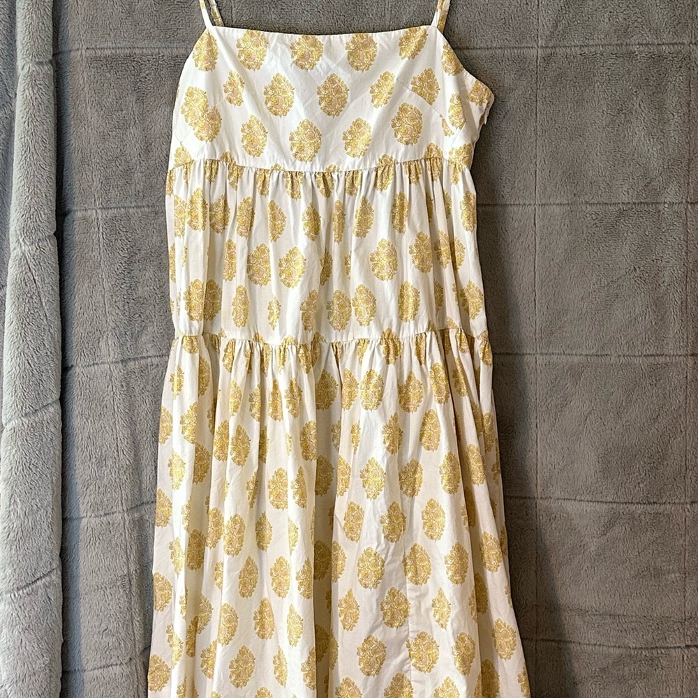 J. Crew Cotton Floral White and Gold Dress